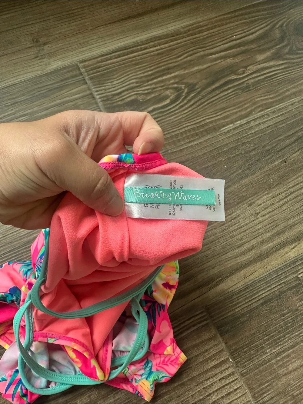 Tropical Pink Floral Girls' One-Piece Swimsuit with Mint Straps